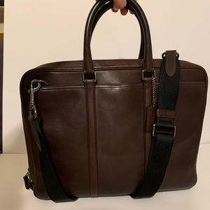COACH Slim Leather Briefcase W/ Crossbody Strap